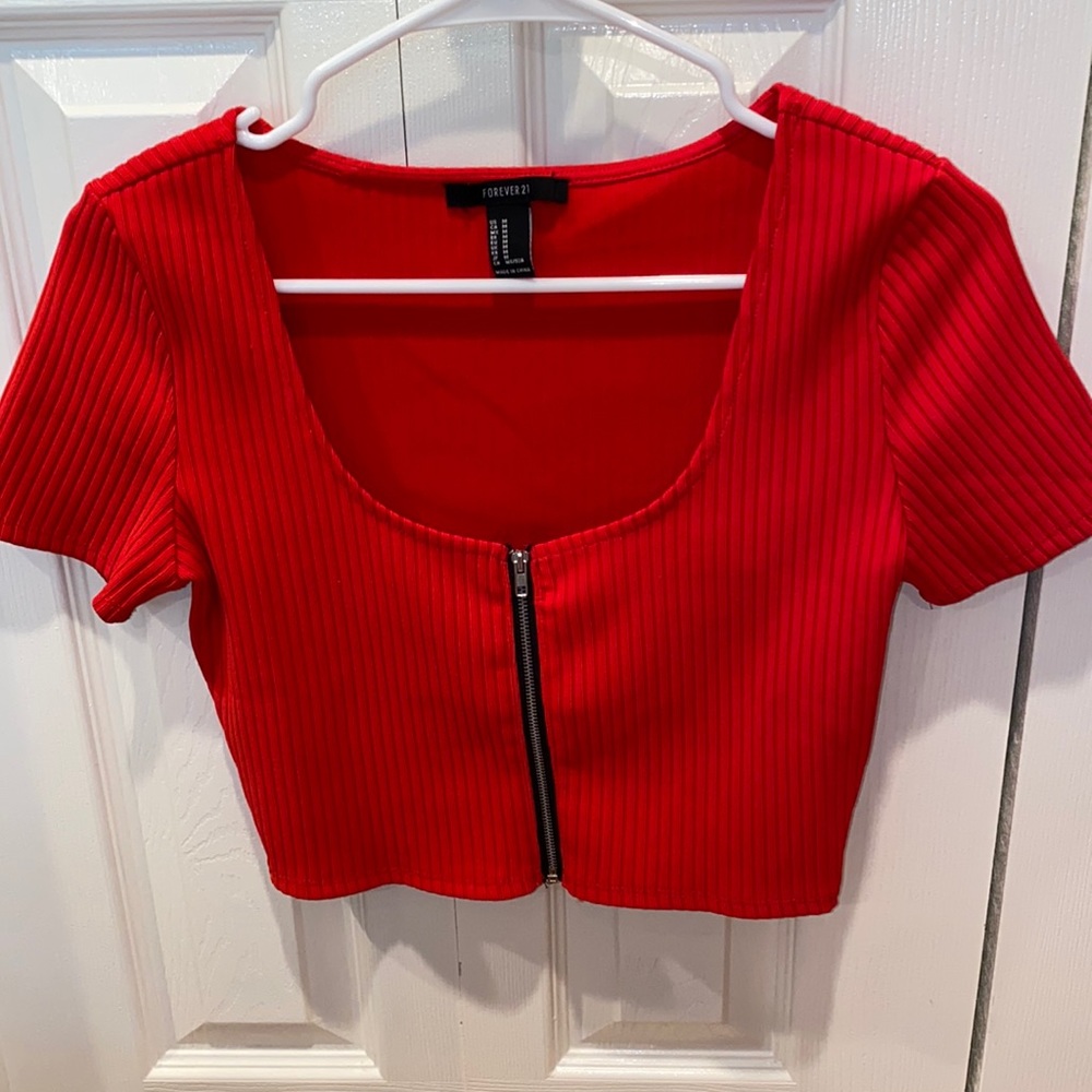 Ribbed Red Zipper Forever 21 Crop Top